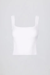 Seamless Soft Rib Square-Neck Tank Top in White