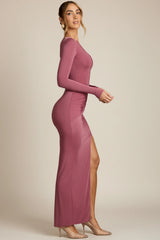 Asymmetric Draped Maxi Dress in Dark Rose