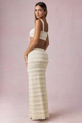 Ruffled Mid-Rise Maxi Skirt in Ivory