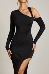 Asymmetric Draped Maxi Dress in Black