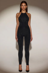 Embellished Halterneck Jumpsuit in Black