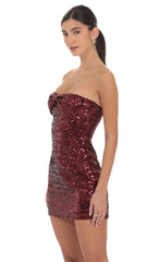 Strapless Sequin Bow Dress in Burgundy