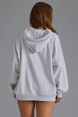 Cotton Fleece Appliqué Oversized Hoodie in Grey Marl