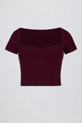Soft Active Sweetheart-Neck Crop Top in Burgundy