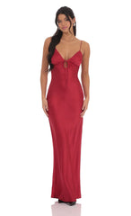 Satin Back Tie Maxi Dress in Red