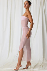 Ruched Bandeau Midi Dress in Soft Pink