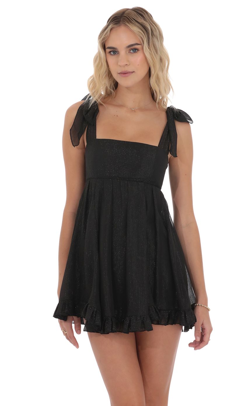 Shimmer Ruffle Babydoll Dress in Black