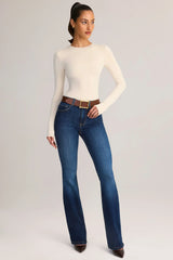 Denim Mid-Rise Flared Jeans in Indigo