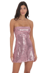 Sequin Strapless Dress in Pink Rose