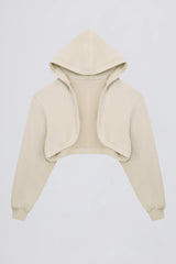 Brushed Jersey Hooded Cropped Shrug in Ecru