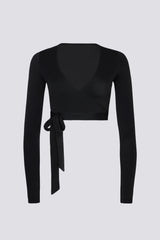 Soft Jersey Wrap Crop Top in Black