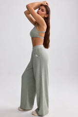 Terry Towelling Wide-Leg Joggers in Sage Grey