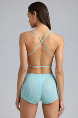 Embellished Cowl-Neck Crop Top in Ice Blue
