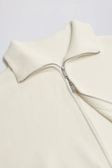 Ribbed Knit Zip-Up Cropped Sweatshirt in Ivory