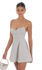 Rhinestone Jacquard A-line Dress in Grey