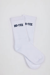 Ribbed Half-Crew Socks in White