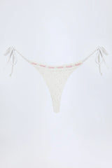 Broderie Anglaise Side-Tie Thong Bikini Bottoms in White