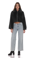 Faux Fur Cropped Jacket in Black