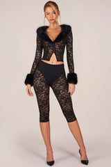 Laced Capri Trousers  in Black