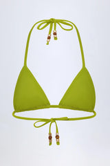 Charm-Detail Triangle Bikini Top in Olive Green