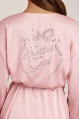 Embellished Wrap-Over Robe in Baby Pink