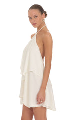 Halter Layered Mini Dress in Ivory
