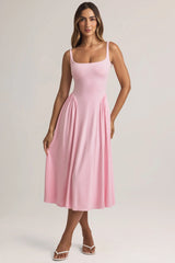 Modal A-Line Midaxi Dress in Pastel Pink