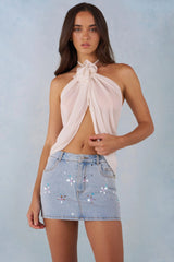 Halterneck Open-Front Top in Ivory