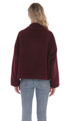 Fuzzy Zip-Up Jacket in Burgundy
