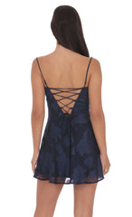 Textured Floral A-line Dress in Navy