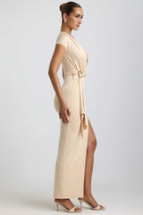 Slinky Jersey Plunge Hardware Detail Maxi Dress in Buttercream