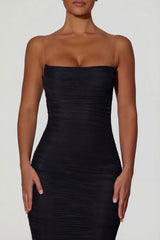 Ruched Backless Bodycon Midaxi Dress in Black