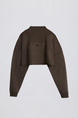 Cotton Jersey Acid Wash Cropped Sweatshirt in Brown