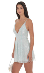 Sequin Glitter A-line Dress in Seafoam Blue
