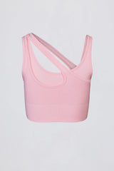 Seamless Soft Rib Asymmetric Sports Bra in Powder Pink