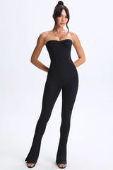 Modal Twist-Front Split Hem Flared Jumpsuit in Black