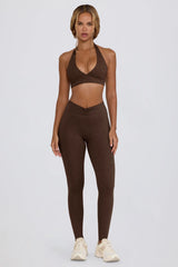 Brushed Jersey Ruched Mid-Rise Leggings in Pecan Marl