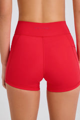 Soft Active Pocket V-Waist Mini Shorts in Strawberry Red
