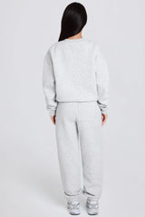 Brushed Cotton Jersey Mid-Rise Relaxed Joggers in Grey Marl