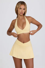 Brushed Jersey Crossover Mini Skort in Lemon Marl