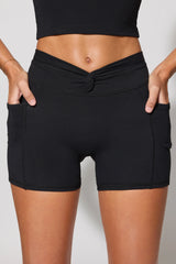 Twist Waist Mini Shorts with Pockets in Black