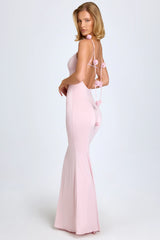 Slinky Jersey Floral-Appliqué Gown in Blush