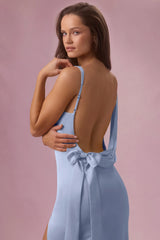 Premium Satin Draped Bridesmaid Dress in Powder Blue