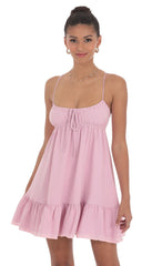Front Tie Babydoll Dress in Pink