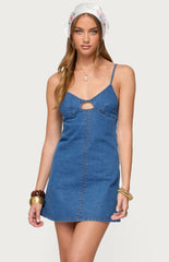 Edikted Maleeka Cut Out Denim Mini Dress