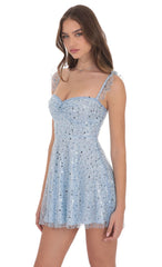 Sequin Ruffle Strap A-Line Dress in Light Blue