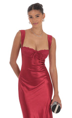 Satin Lace-Bust Dress in Red