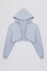 Brushed Jersey Hooded Cropped Shrug in Soft Blue