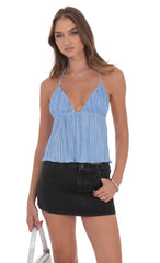 Pleated Babydoll Top in Light Blue