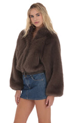 Faux Fur Bomber Jacket in Espresso